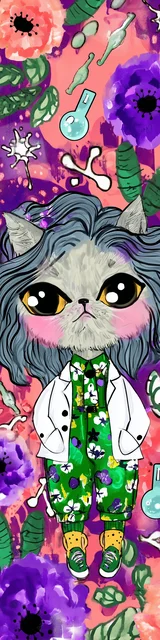 Free kawaii cats bookmark featuring a scientist cat
